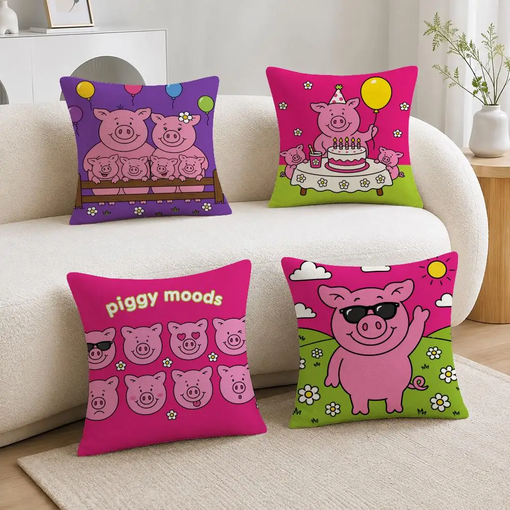Cute Character Percy Pig Cushion Cover Soft Short Plush Throw Pillowcase Sofa Bedroom Home Decor Holiday Gift