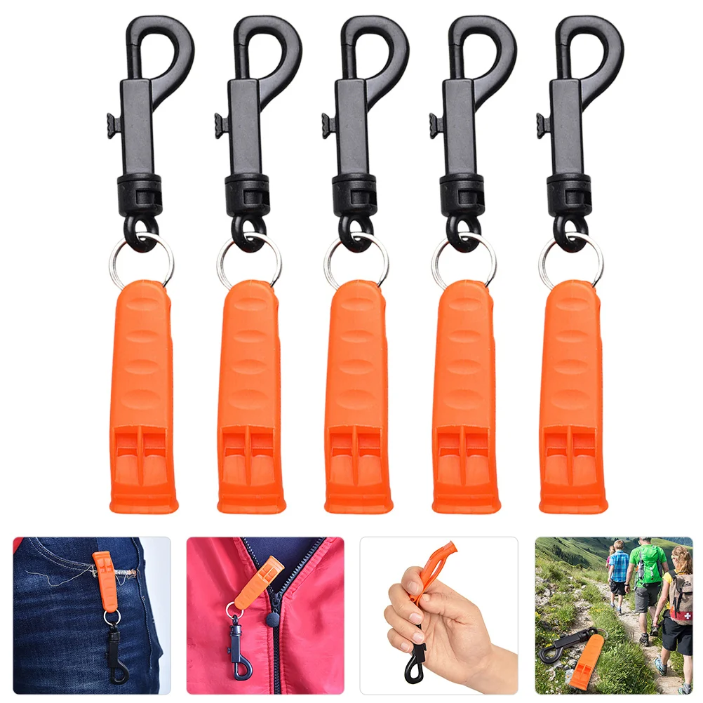 

5 Pcs Emergency Whistle with Keyring Plastic Hiking Survival Outdoor Tool Camping Safety