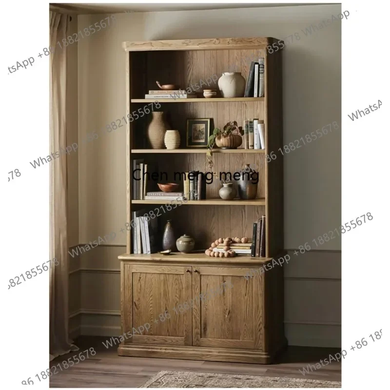 

American solid wood home bookcase open oak locker dining room retro old storage dining side cabinet