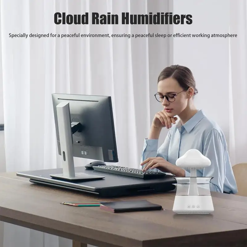 LED Humidifiers Cloud  Rain Essentiall Oil Diffusers Aroma Diffuser Water Flow Speed 7 Color Light Raindrop Humidifier For Home