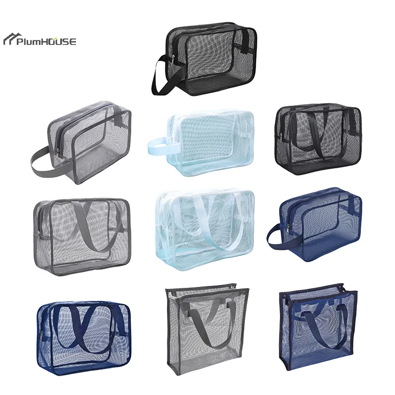 Borsa da bagno portatile Borsa da toilette per doccia in rete Borse portaoggetti per trucco trasparenti per organizer cosmetico da viaggio