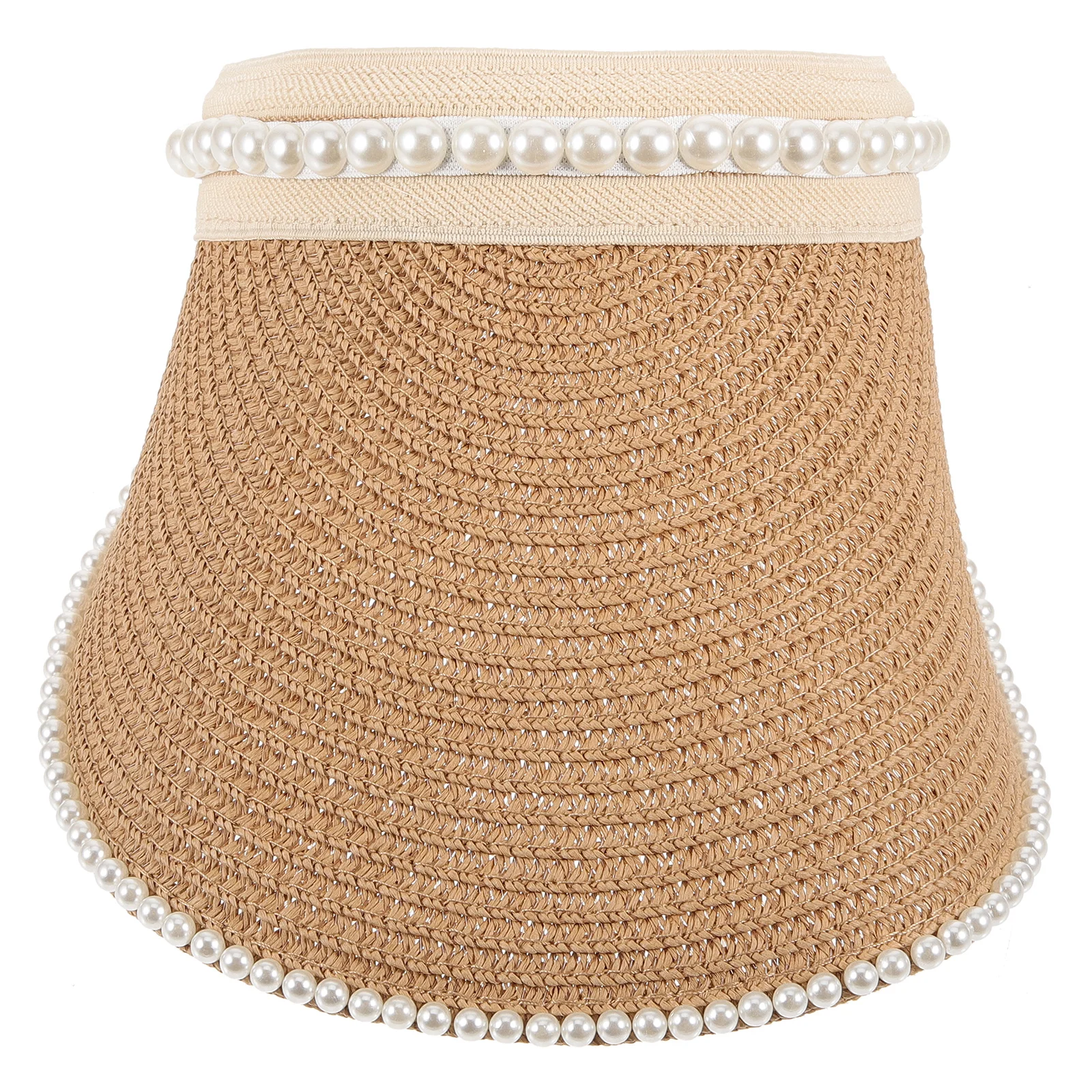 

Sun Visor Hat Portable Breathable Straw Pearl Wide Brim Adjustable Beach Hat Multifunctional Summer Sunshade Cap