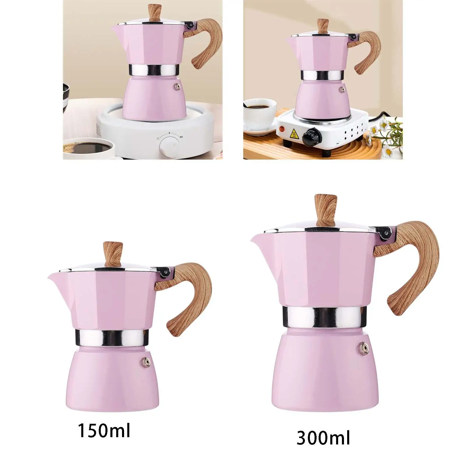 Aluminum Alloy Moka Pot Fashion Accessories Kettle Manual Pink Portable Octagonal for Restaurant Traveling Home Use Cafe Camping