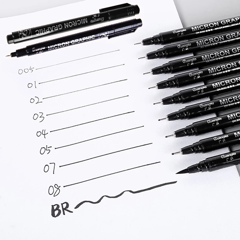 12 Styles Waterproof Needle Pen Black Quick Drying Silky Cartoon Border Pen Students Painting Art Ink Pen Stationary