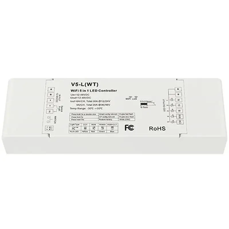 ABLG Wifi 5 In1 LED Controller 30A Dimmer DC 12V 24V 36V 48V APP Voice Control Music Model Dimming Functionality With AC Push Sw