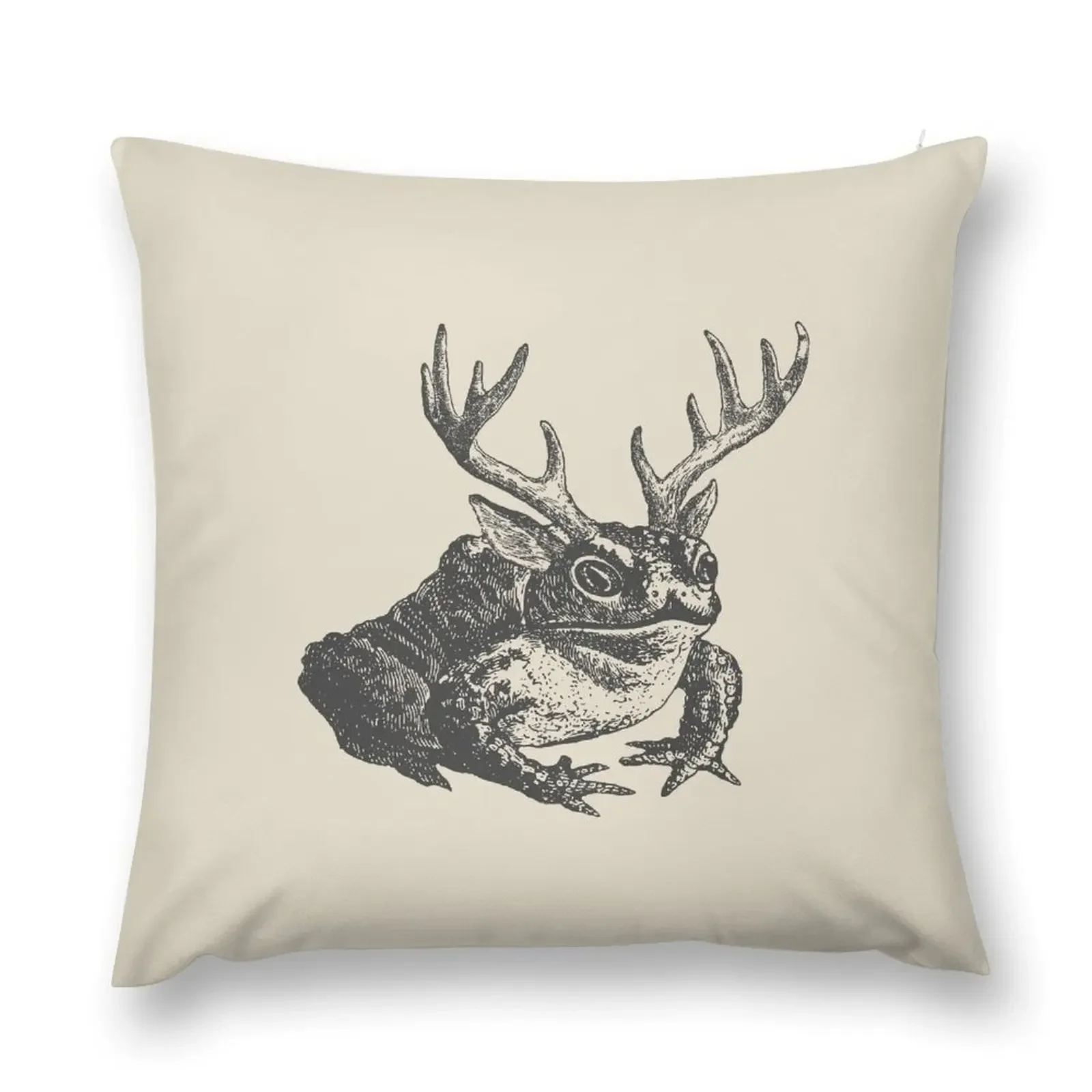 Cottagecore Frog with Antlers: Vintage Fairycore Toad with Horns and Ears Throw Pillow Decorative Sofa Cushion pillow