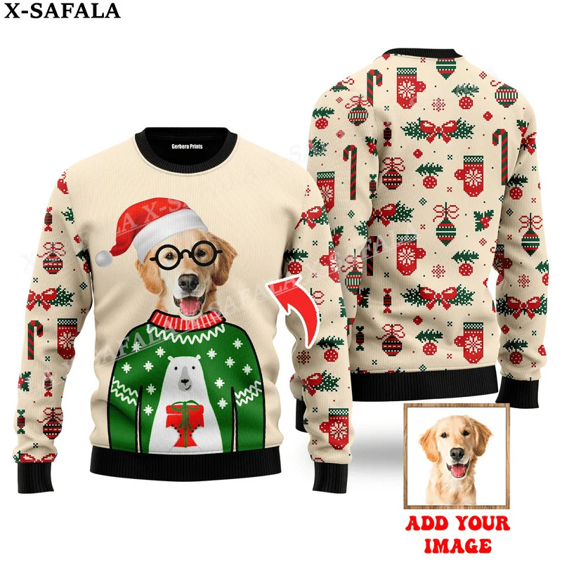 Custom Photo Personalized Characters/Pets Ugly Christmas Knit Sweaters Christmas Gift Jumpers Tops Couple Party Unisex Casual-3