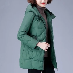 Mid-Length Korean Loose Cotton Coats Women 2022 Autumn Winter Casual Hooded Cotton-Padded Parkas Women Zipper Padded Jacket Coat