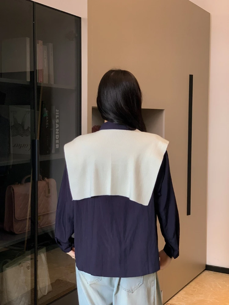 French Vintage Chic Casual Two Piece Set Tops Women Slim Fit Polo Collar Button Shirts + Shawl Elegant Autumn Fashion Outfits