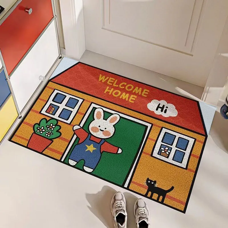 Rabbit Welcome Home Entrance Doormat Cartoon Anti-slip PVC Floor Mat Entry Porch Hallway Entryway Home Decor Dust Removal Carpet