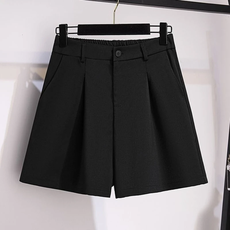 กางเกงขาสั้นเอวสูงทรงเอ สีพื้น สไตล์เกาหลี สำหรับผู้หญิง ใส่สบาย แฟชั่นลำลอง ใส่ได้หลายโอกาส ทรงขากว้าง เหมาะกับฤดูร้อน