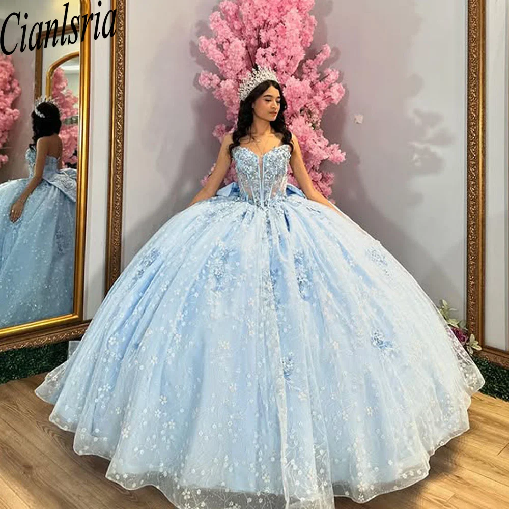 Mexikanisches himmelblaues Prinzessin-Ballkleid für 15-Jährige, Quinceanera-Kleider, Geburtstagsfeier, Vestidos de 15 Años