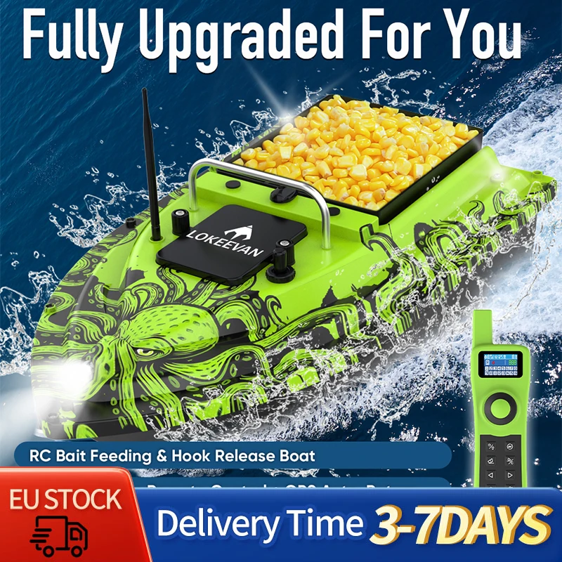 LOKEEVAN D32 GPS Angelköderboot mit Großem Köderbehälter 2KG Ladekapazität 12000mAh Großer Akku Doppelmotoren Automatisches Köderboot 500 Meter Reichweite Drahtlose Steuerung