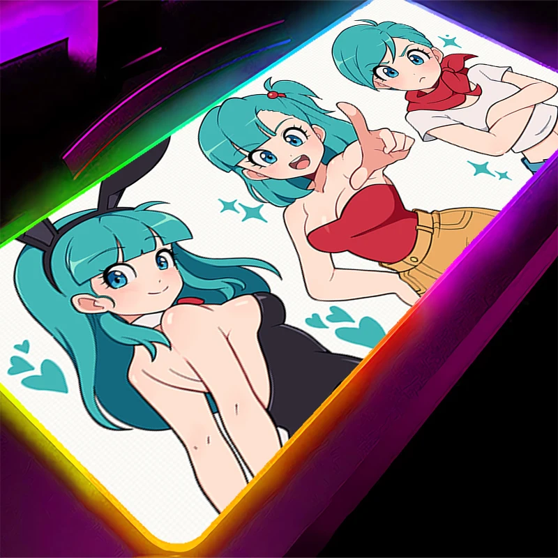 

LED Mouse Pad Dragon Ball Bulma Gaming Backlight Lock Edge Accessories RGB Mousepad Gamer PC Completo Computer Keyboard Desk Mat