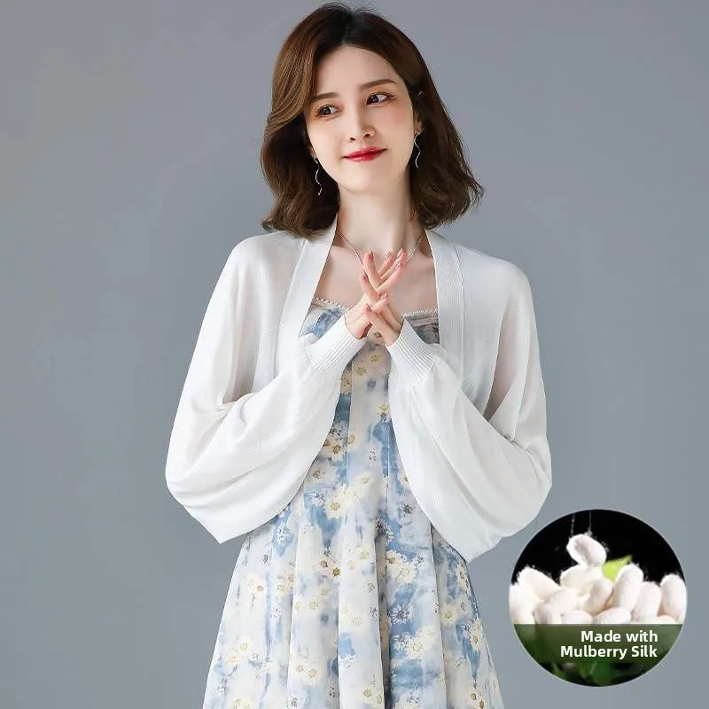 

Spring Summer Women's Knitted Open Cardigan Thin Long Sve Loose Fit Transparent Korean Sle Fre Pure Color ort Length