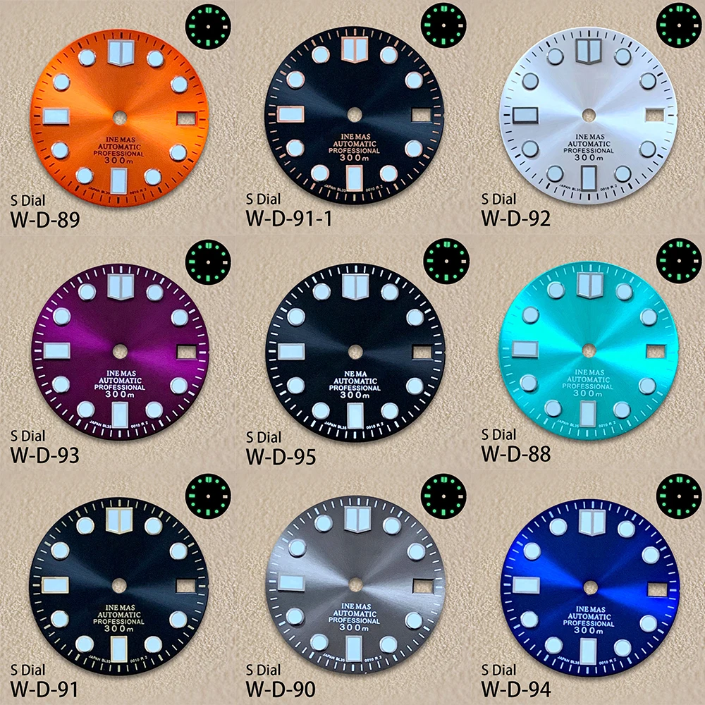

28.5mm S Logo Sunray Dial SUB/SKX007 DIal Suitable For NH35/NH36 Movement 3/3.8 o'clock Crown Green Luminous NH35 Accessories