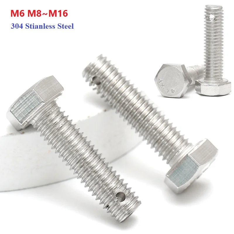 304 Stianless Steel External Hex Hexagon Head Screws Tail With Holes Perforated Bolt New Listing M6 M8 M10 M12 M14 M16