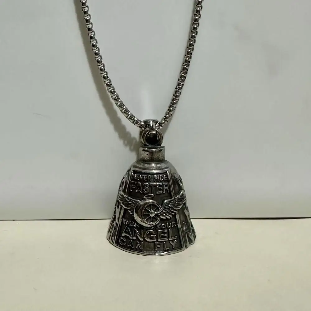 3D Design Motorcycle Guardian Bell Punk Style Retro Angel Pendant Bell Wing Design Alloy Biker Good Luck Charm Daily Wear