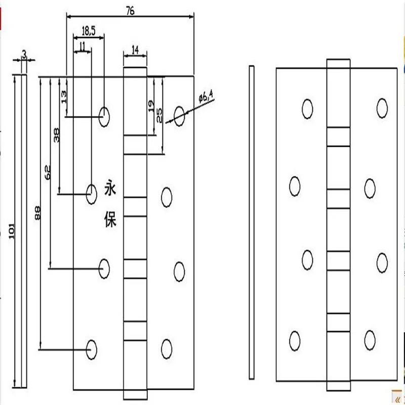 Black pure copper small hinge cabinet hinge hinge cabinet door hinge window door hinge 2.5 inch 3 inch thick large hinge