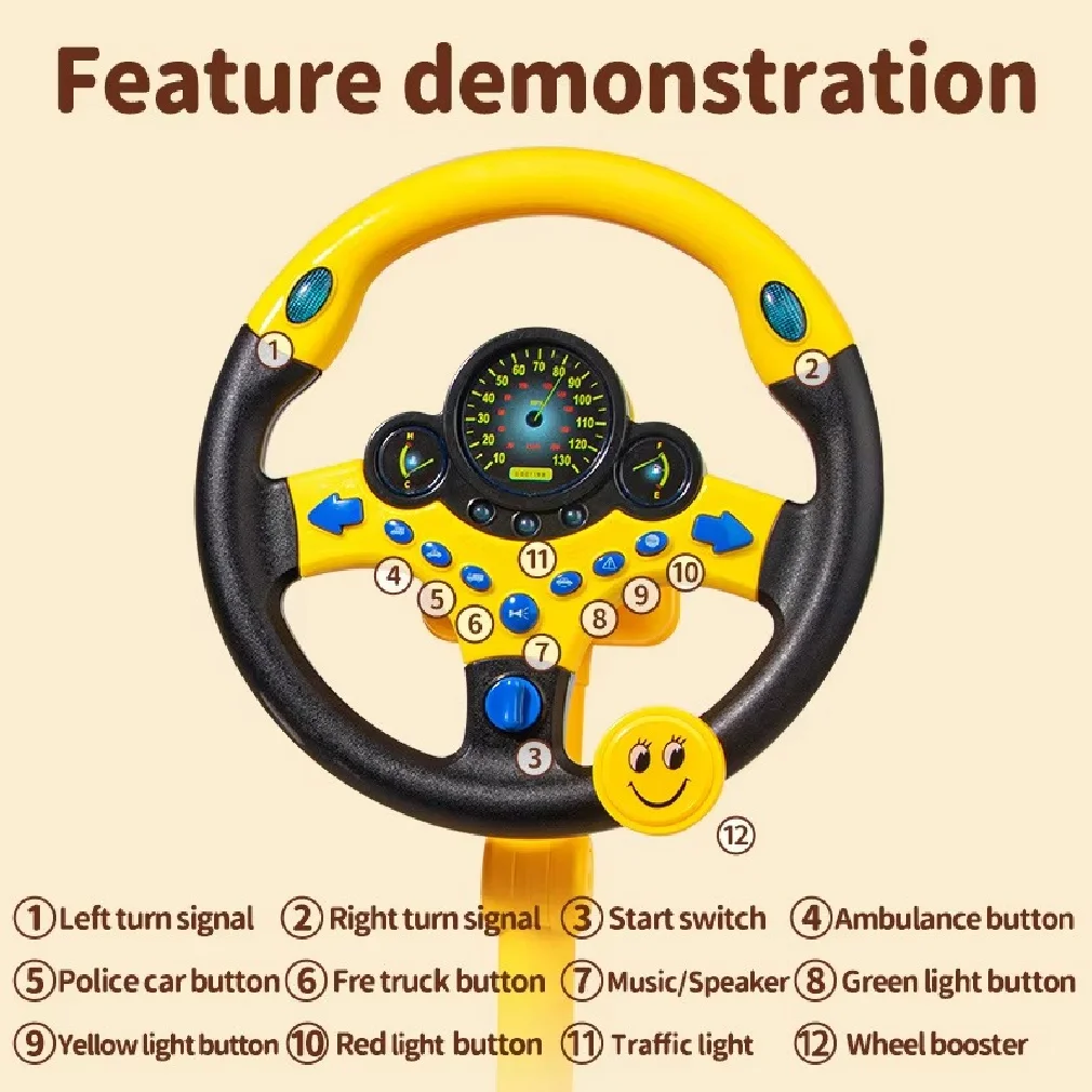 Electric Simulated Driving Steering Three-Dimensional Portable Wheel Copilot Toy Light And Sound Educational Children's Gifts