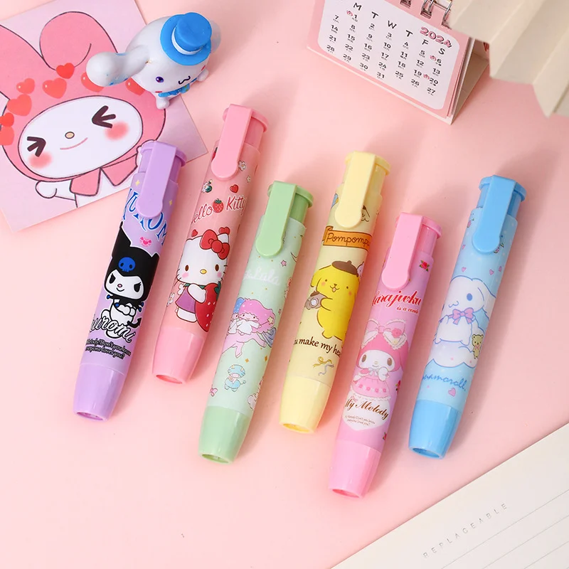 Sanrio Gum Hello Kitty Creatieve Pen Stijl Gum Kuromi Melody Cinnamoroll Cartoon Leuke Briefpapier Gift Kantoor Schoolbenodigdheden