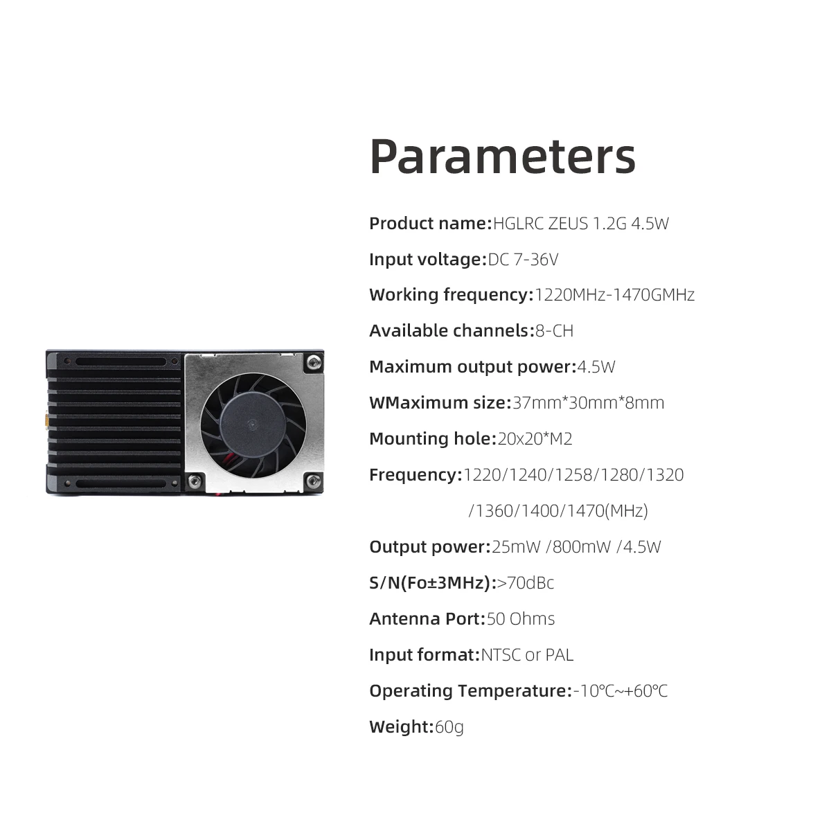 HGLRC ZEUS 1.2G 4.5W VTX 8CH 25mW 800mW 4.5W Power FPV Image Transmission Video Transmitter For Long Range RC FPV Drone