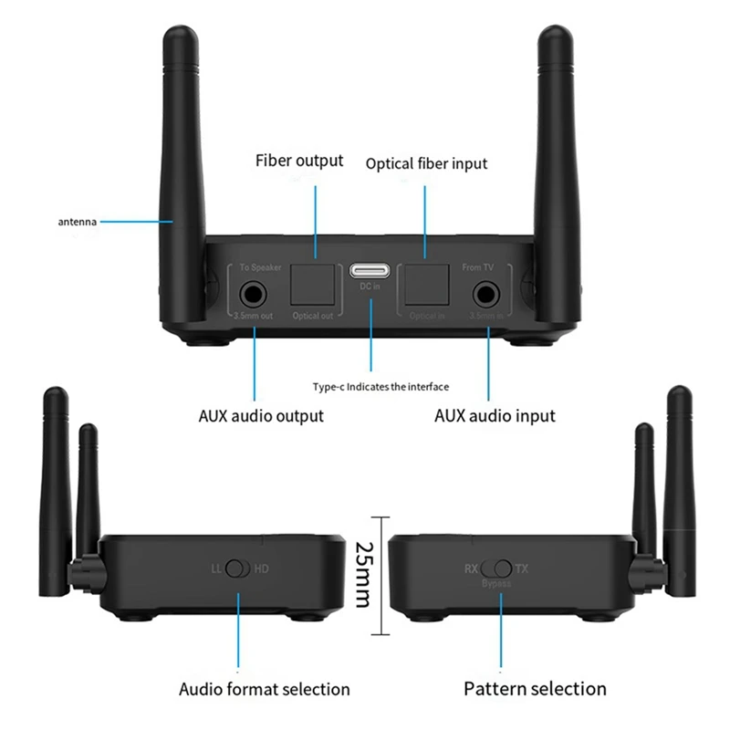 Bluetooth 5.2 Receiver And Transmitter 2-In-1 For Qualcomm Aptx Wireless Audio Adapter Lossless Sound Quality, Durable