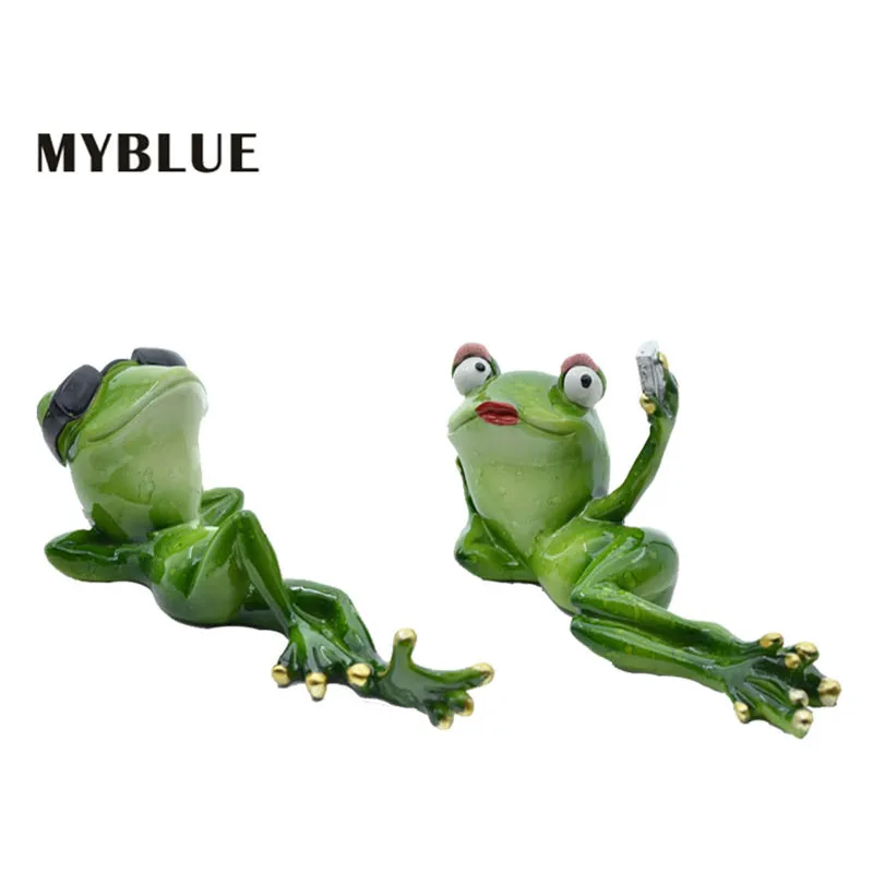 

Resin Lovers Frog MYBLUE 2Pcs/Set Kawaii Garden Animal Enjoy Life On Vacation Figurine Nordic Home Room Decoration Accessories