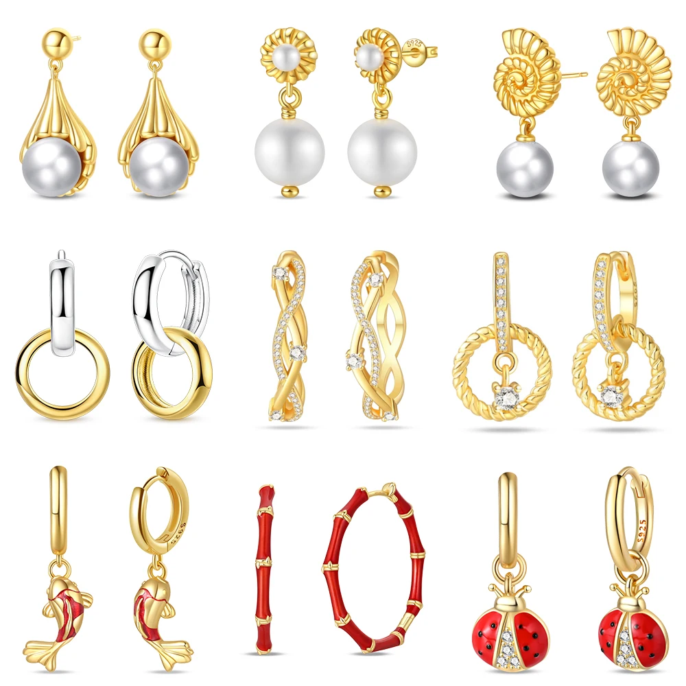 

Trendy 925 Sterling Silver Golden Koi & Ladybug & Twisted Rotundity Earring For Women Exquisite Lovely Jewelry Gifts