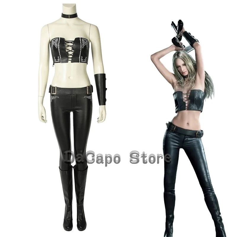 Костюм на Хэллоуин DMC Trish, парик для косплея, черный топ, брюки, Охотник за дьяволом, May Cry, женская одежда для взрослых, карнавальный наряд, костюм Костюм на Хэллоуин DMC Trish, парик для косплея, черный топ, брюки, Охотник за дьяволом, May Cry, женская одежда для взрослых, карнавальный наряд, костюм