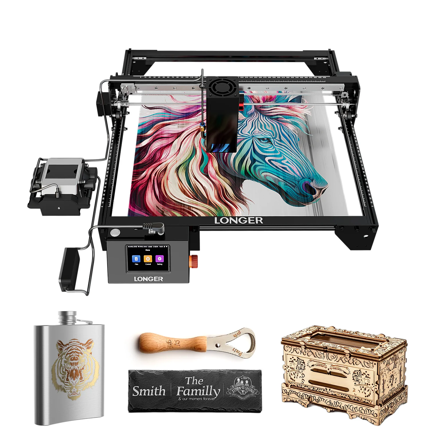 

LONGER RAY5 40W Lasergravierer Touchscreen 32-Bit-Chipsatz WIFI-Konnektivität 0,10 * 0,15 mm2 Hochpräzise Gravurschneidemaschin