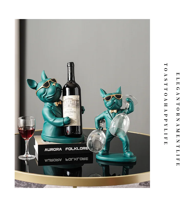 Dekoration Tierfiguren Weinhalter Harz Handwerk Bulldogge Statue Weinflaschenhalter Schreibtisch Tisch Champagner Rack Raumdekoration – Detail 5
