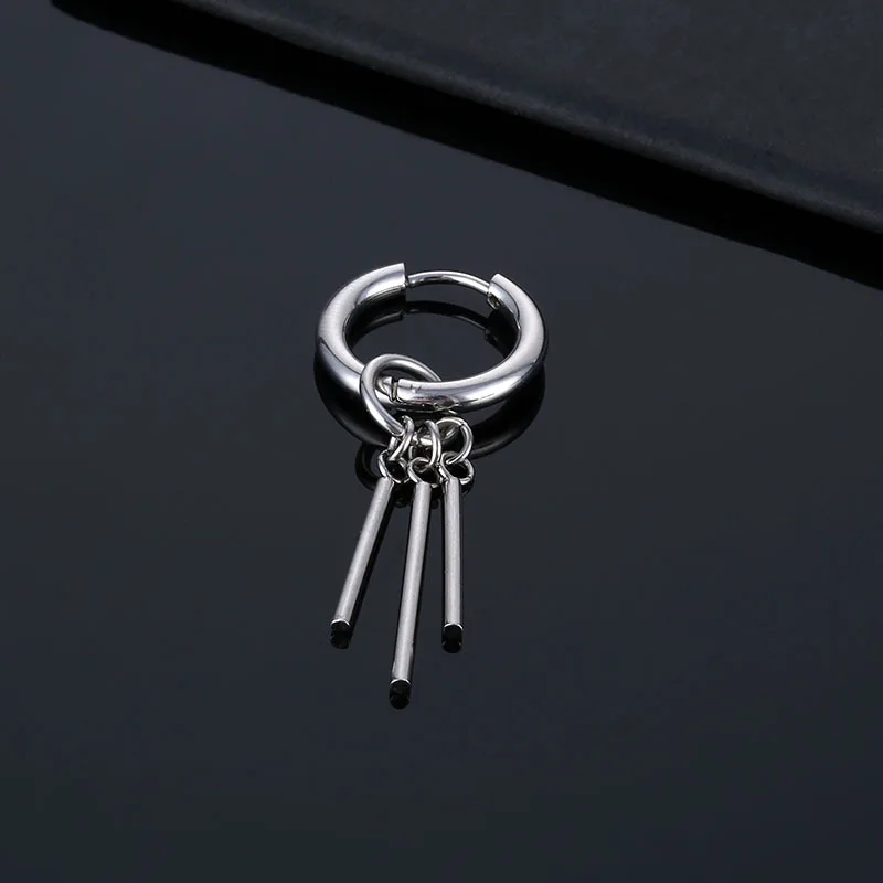 Fashion Gothic Street Hip Hop Stick Stainless Steel Black Drop Earrings For Women Men Ear Jewelry Pendant Cool Eardrop