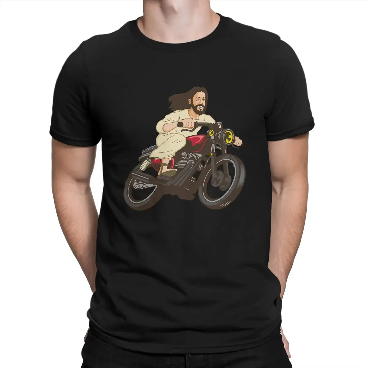 Men's T-Shirt Christ on a Motor Bike Funny Religious Lord Church Group Easter Fashion Tee Shirt Short Sleeve Jesus T Shirts