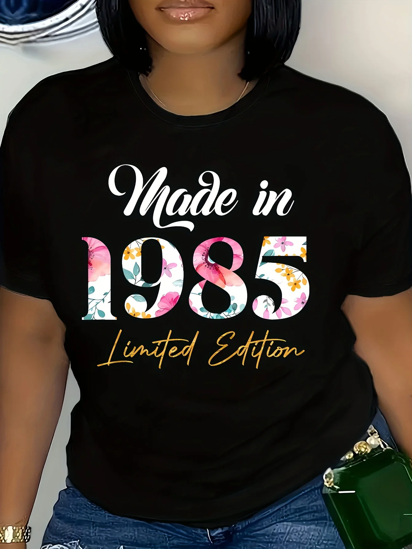 1985 Print Crew Neck T-shirt, Short Sleeve Casual Top For Spring & Summer, Women's Clothing