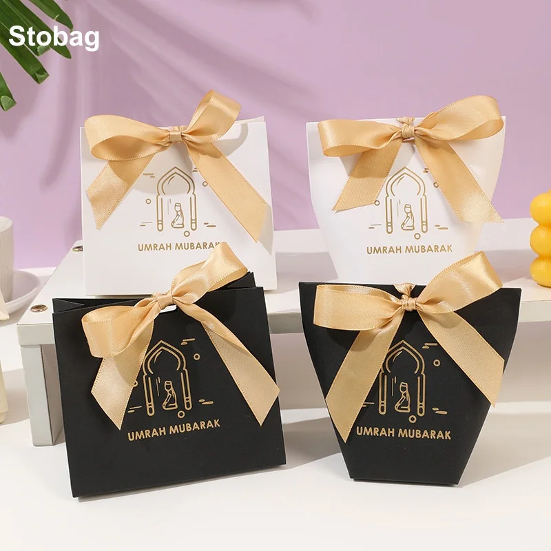 

StoBag 12/24pcs Ramadan Eid Mubarak Kraft Paper Gift Candy Box with Ribbon Small Packaging Kids Storage Birthday Party Favor