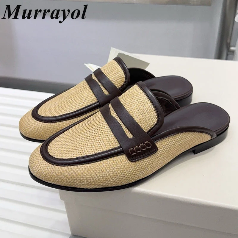 

Lazy Mules Women Genuine Leather Closed Toe Mixed Color Flat Half Slippers Spring Autumn Outdoor Vacation Walking Shoes 2026