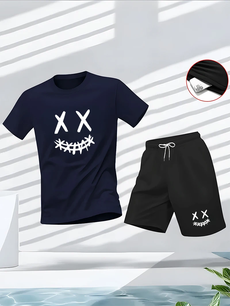 Summer casual fitness T-shirt an interesting T-shirt is a new men's fashion T-shirt casual O-neck short-sleeved top two-piece se