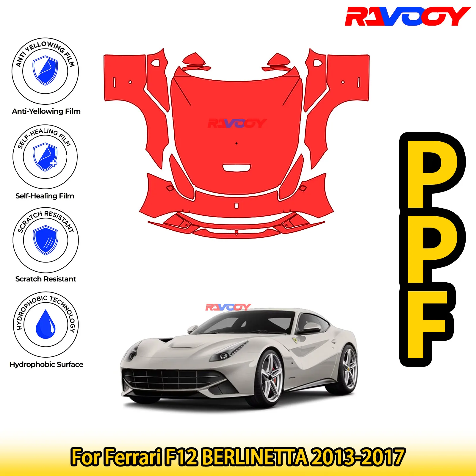 

Для Ferrari F12 BERLINETTA 2013-2017 глянцевая матовая черная предварительно вырезанная передняя защитная пленка PPF Kit