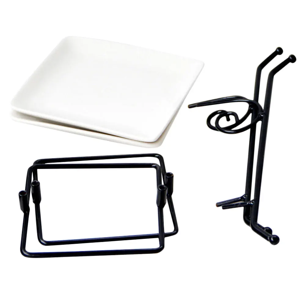 

Sturdy Ceramic Iron Material 2-Tier Fruits Dessert Tray Simple Fashion Design Detachable Easy Clean Store