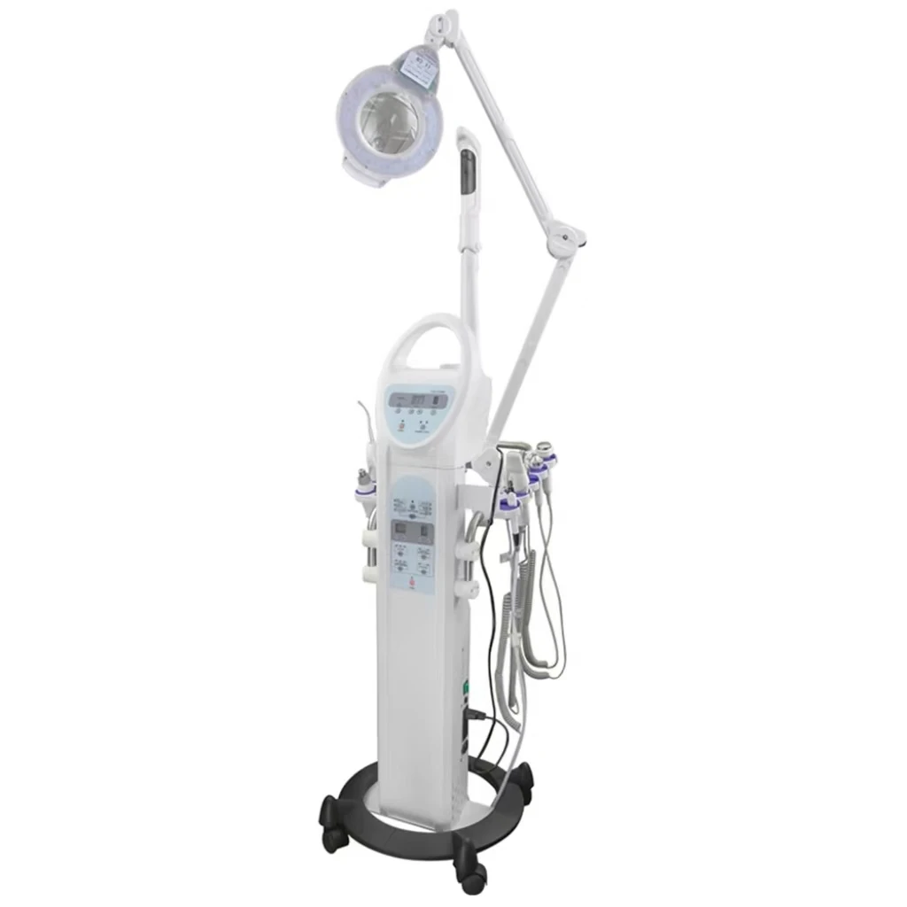 Multifunktionale 9-in-1-Gesichtspflege, Schönheitsmaschine, Haut, Tiefenreinigung, Mikrostrom, Gesichtsdampfer, LED-Vergrößerungslampe