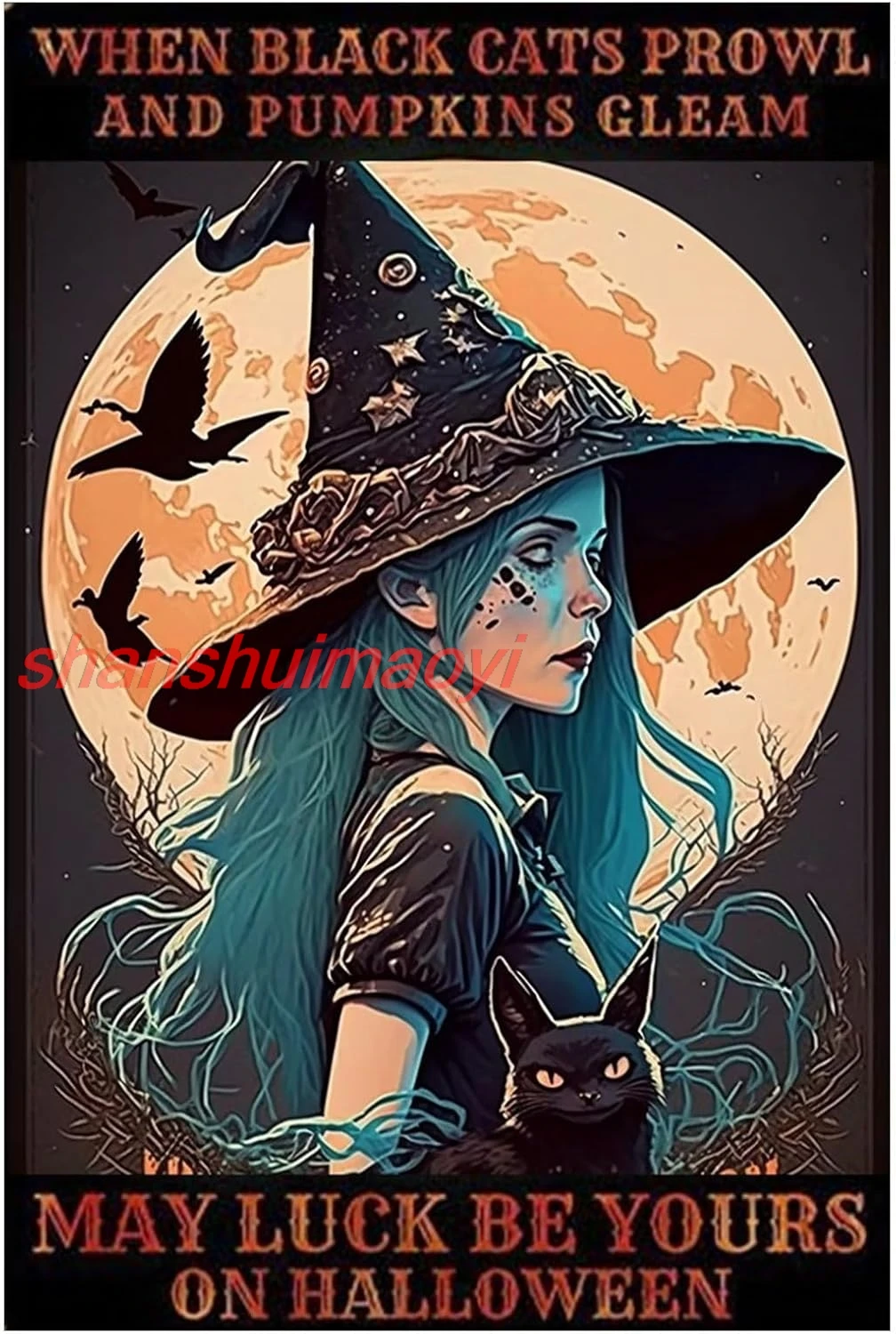 shan cor Witch Metal Signs,May Luck Be Yours On Halloween,Gift Ideas for Friends,Room Home Bedroom Bars Wall Decor 12x17  1pc