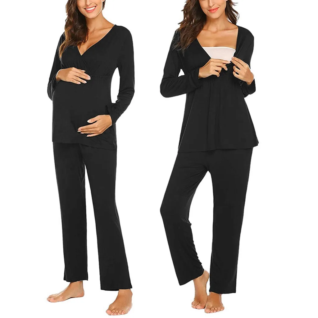 

Maternity Nursing Confinement Clothes Long Sleeve Suit Maternity Pajamas Nursing Clothes Pregnancy Nursing Comfortable Home Wear