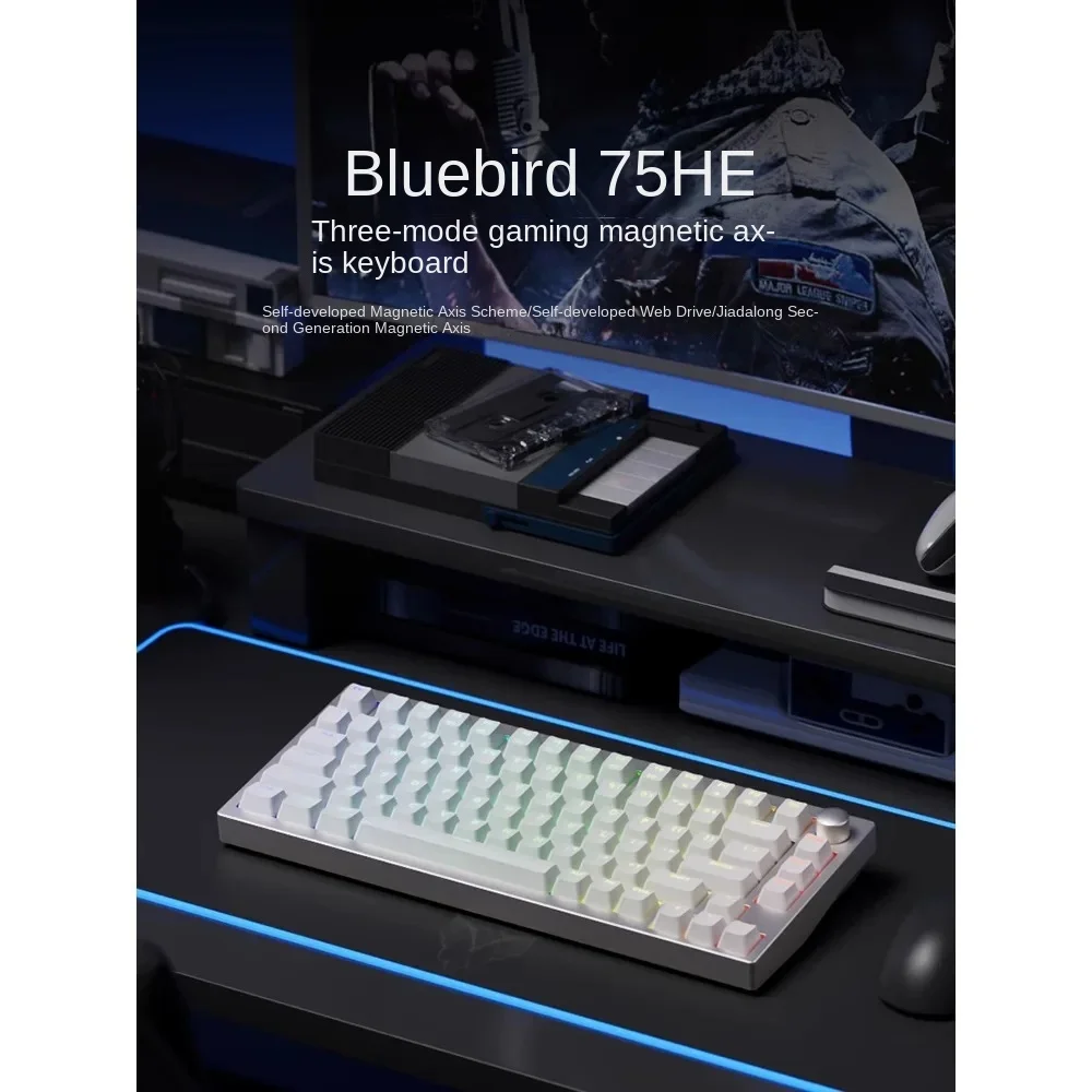 SKN Bluebird 75HE Magnetic Axis Mechanical Keyboard 75% 81 Keys Wireless Tri-mode CNC Aluminum RT 0.2-3.8mm DKS Web Drive Gaming