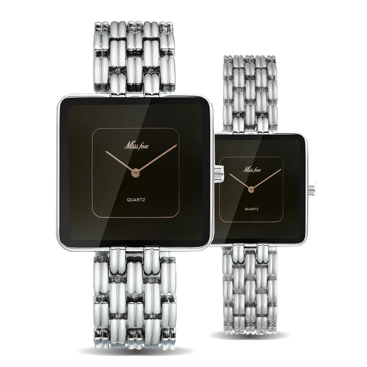 Reloj de tendencia caliente con esfera grande simple, cuarzo cuadrado dorado negro para mujeres y hombres, correa de acero, resistente al agua para mujeres y reloj