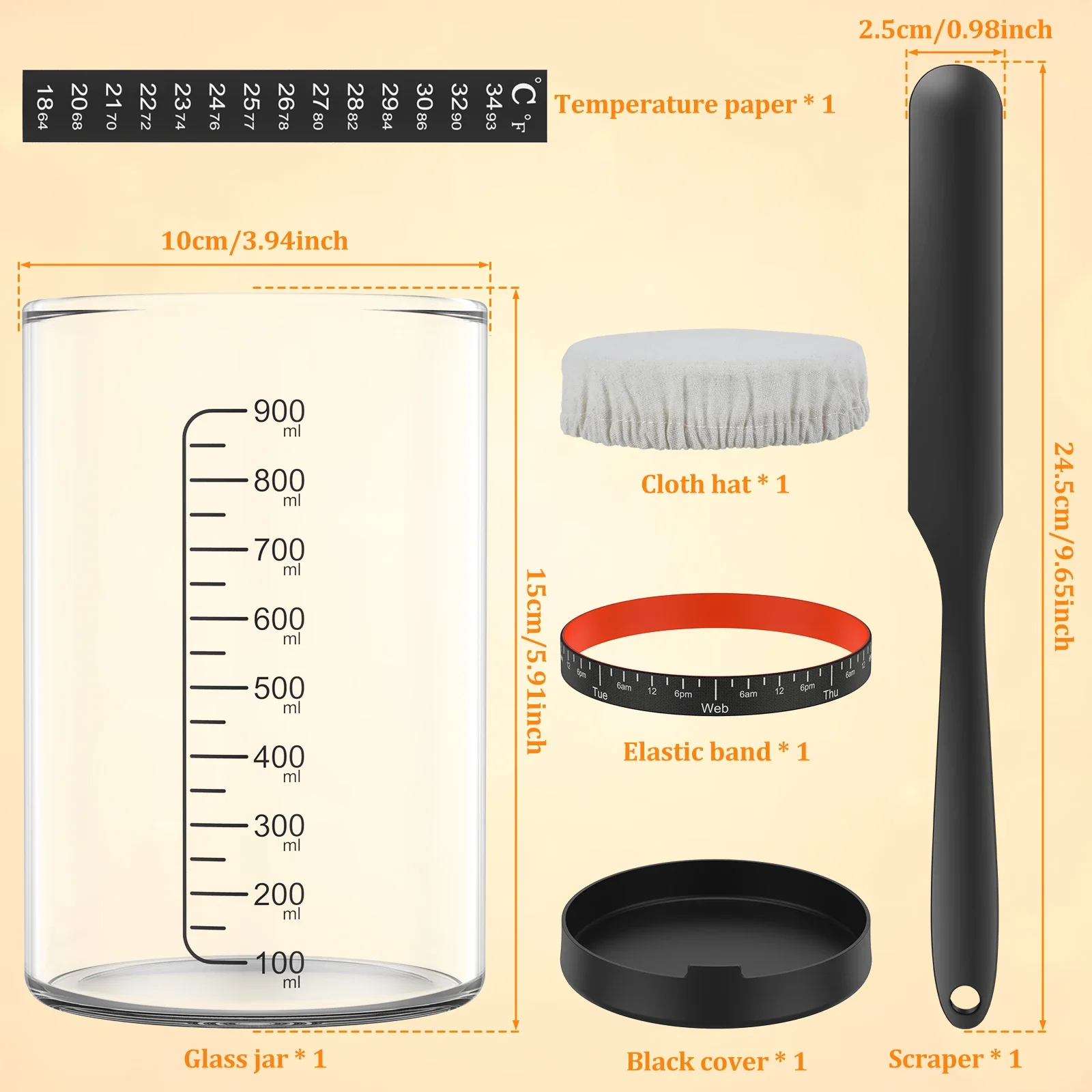 5Pcs Sourdough Starter Jar Kit 1000ml Large Capacity Sourdough Starter Container with Silicone Lid Spatula Feeding Band Reusable