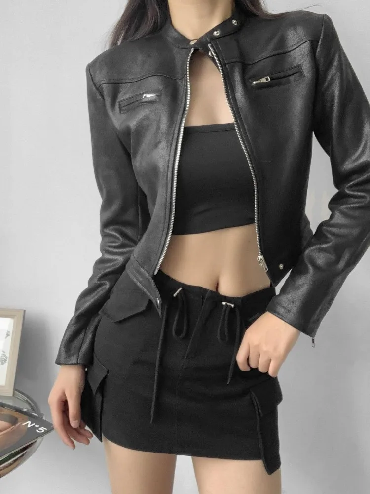 

Biker Jackets Womens Jacket Ladies Chic Sheepskin Fleece-Lined Double-Breasted Thickened Evening Clubwear Protective Elegant Ins