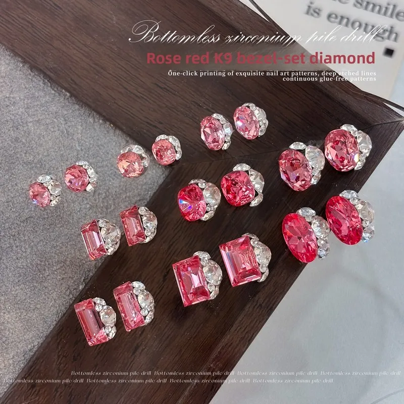 LYLE 3Pcs K9 Stacked Rhinestone Nail Art Charms Trendy Light Luxury Sparkly Rose Pink Rock Candy Octagon Pigeon Egg No Base Ball