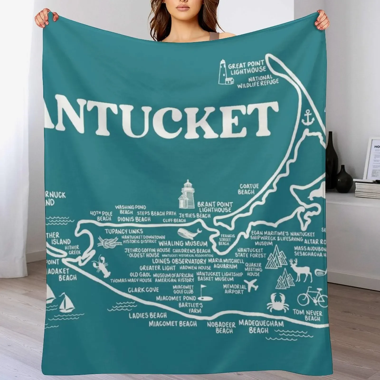 

Nantucket Map Throw Blanket Ultra Soft Flannel Fleece Blanket for All Seasons