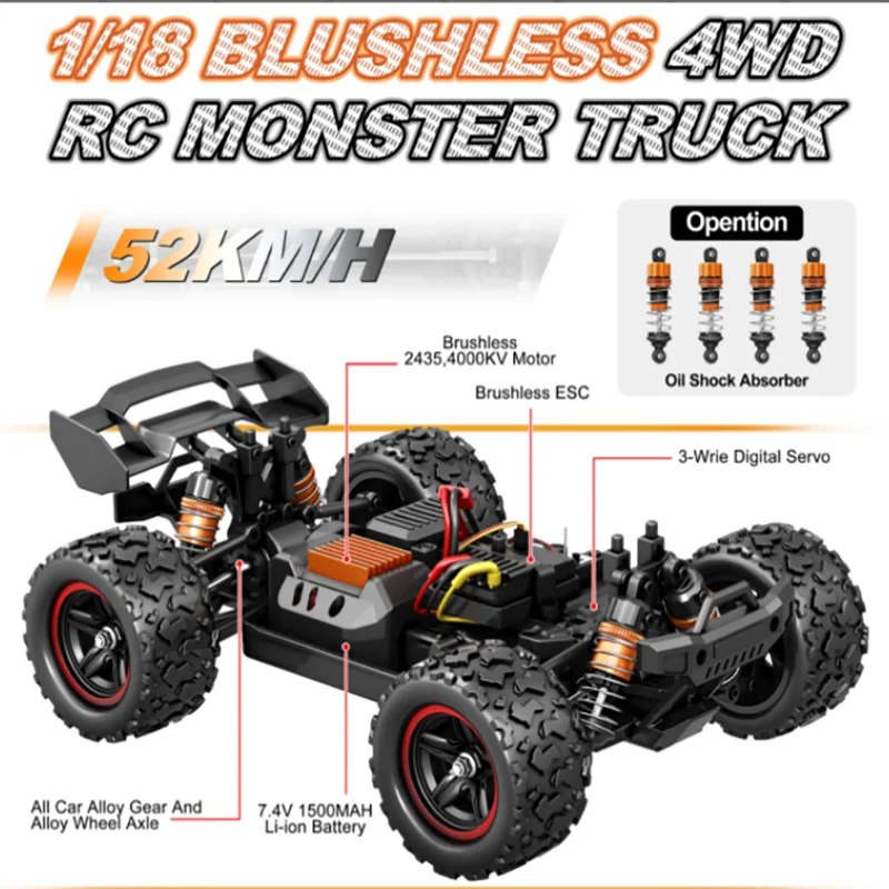 Samochód RC HOSPEED 1:18 Bezszczotkowy 1:14 Szczotkowany Wysokiej Prędkości 4WD RC Samochód Pustynny 2.4G Pełnokształtny RC Pojazd Terenowy Model Pickup